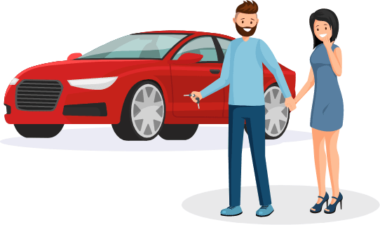two people and a car illustration